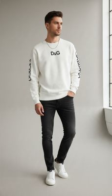 Long Sleeves Men Sweater White Pearl Long Sleeves Men Sweater White Pearl
