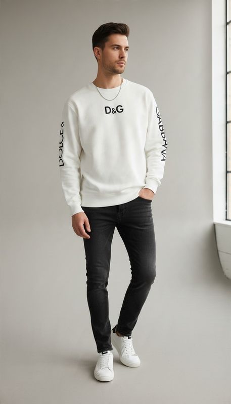 Long Sleeves Men Sweater White Pearl