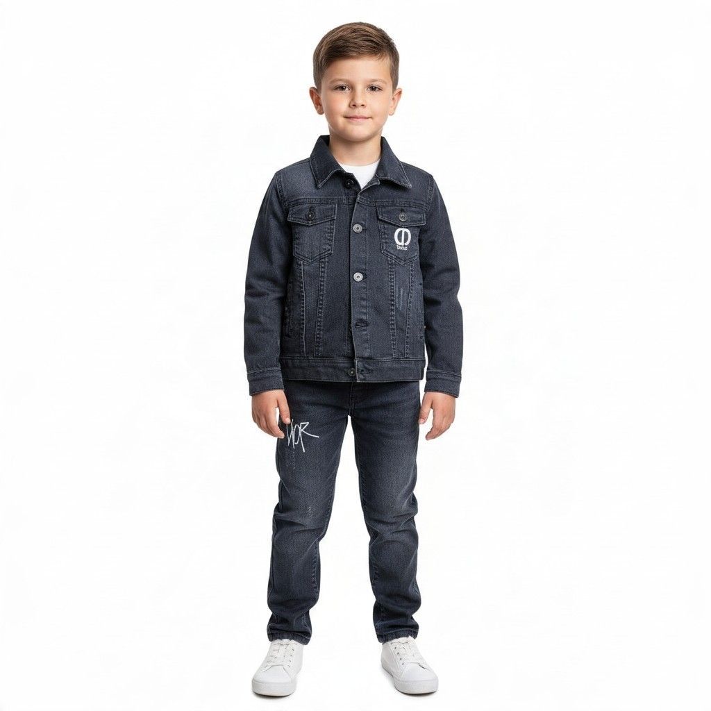 Denim Jacket and Jeans sets Boys Dark Grey