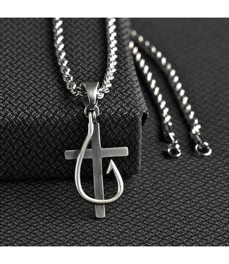 TWISTER SILVER CROSS FISH HOOK NECKLACE