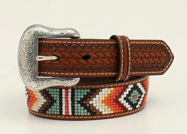 N4441108 NOCONA BASKET WEAVE AZTEC BEADED BELT