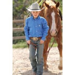 CINCH BOY&#39;S BLUE SOLID TWILL BUTTON DOWN