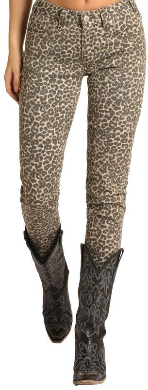 ROCK &amp; ROLL MID RISE LEOPARD PRINT SKINNY JEANS