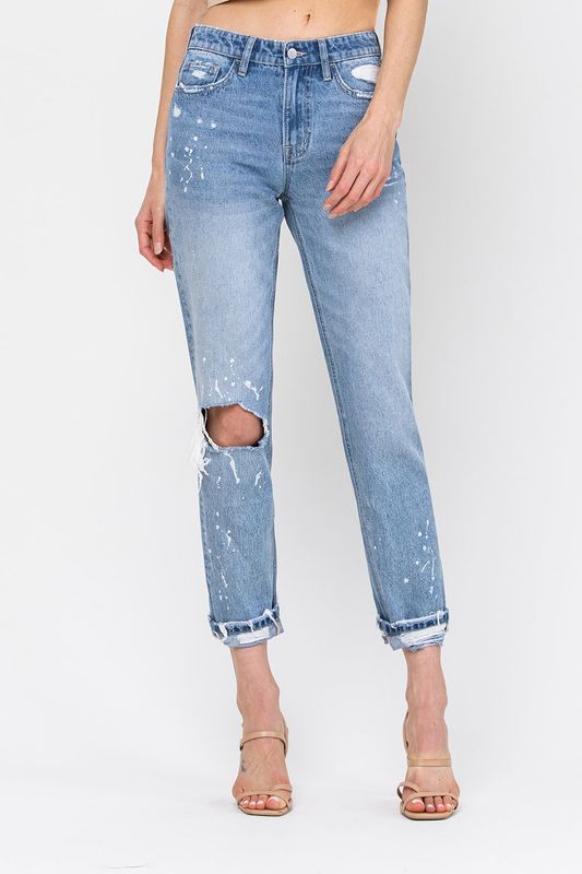 VERVET SUMMER DANCE DISTRESSED SPLATTER BOYFRIEND CROP