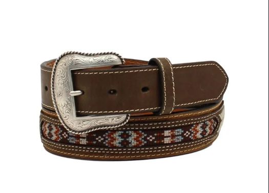 NOCONA BEADED BROWN LEATHER BELT