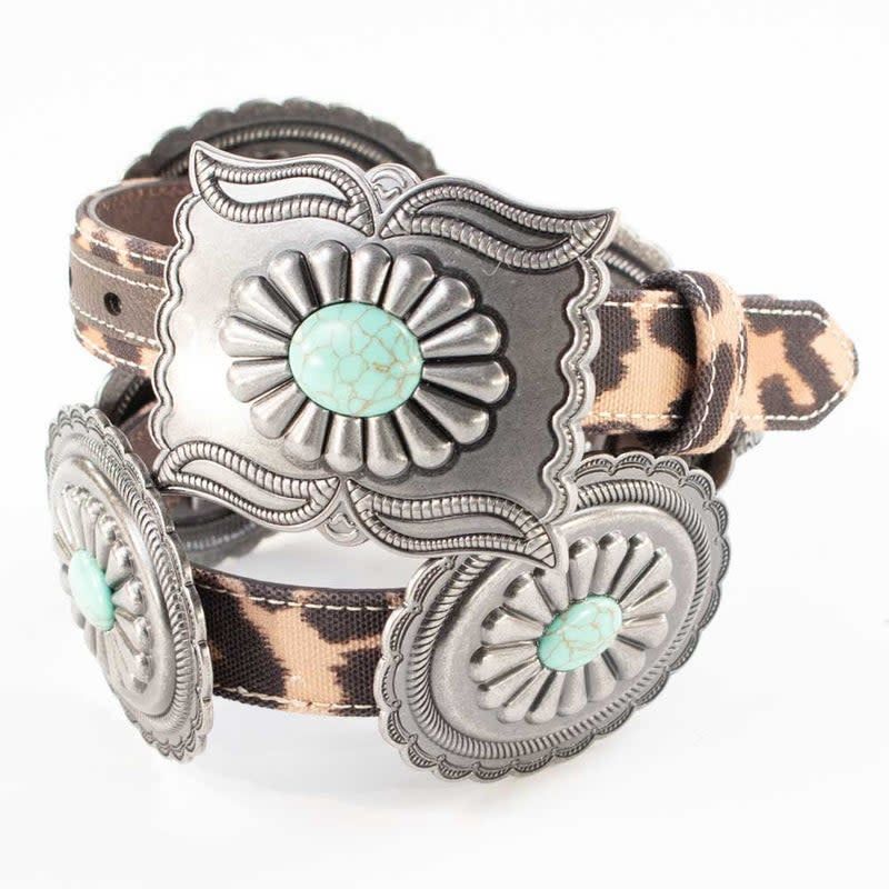 LEOPARD OVAL CONCHO TURQUOISE STONE BELT