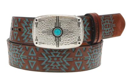 &quot;DAKOTA&quot; BROWN/TURQUOISE W/AZTEC BELT