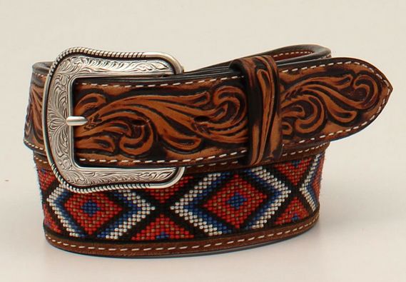 3D TOOLED TABS BEADED INLAY DIAMOND BELT