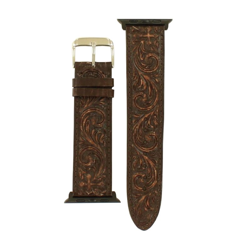 NOCONA IWATCH BAND CROSS TOOLED BROWN