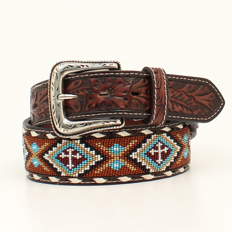 NOCONA MULTI COLOR FLORAL BEAD TOOLED BELT