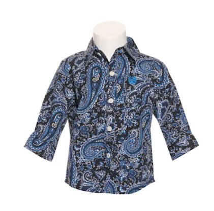 MTW7062305 CINCH INFANT BOYS BLUE PAISLEY BUTTON DOWN
