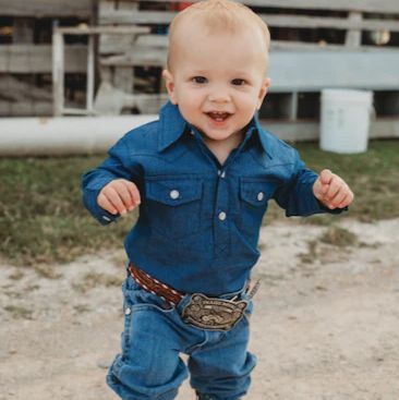 SHEA BABY BOYS LONG SLEEVE DARK DENIM PEARL SNAP ONESIE &amp; SHIRT