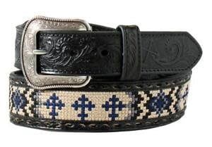 3D BLUE AZTEC CROSS TOOLED BELT