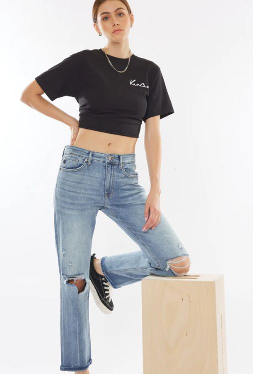 KANCAN TINA HIGH RISE SLIM STRAIGHT MEDIUM WASH JEAN