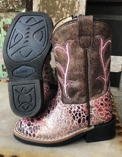 OLD WEST TODDLER GIRLS PINK SHIMMER CROCODILE PRINT BOOT