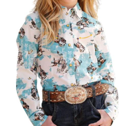 CTW3370012 CRUEL GIRLS L/S WESTERN SNAP BRONC RIDING GRAPHIC SHIRT