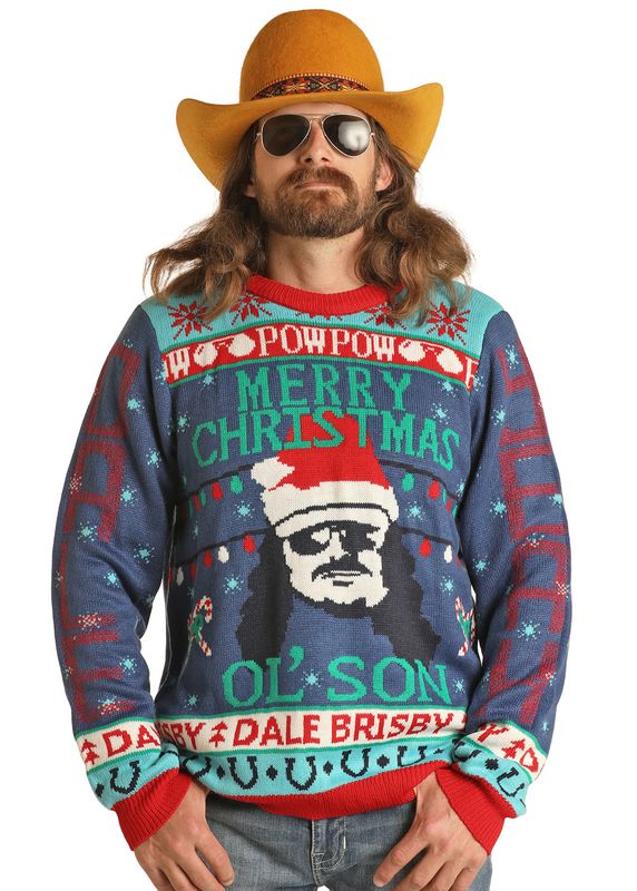 ROCK &amp; ROLL DALE UGLY CHRISTMAS SWEATER BLUE