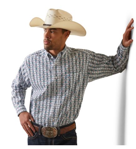 10043698 ARIAT MENS NOLAN CLASSIC L/S BUTTON DOWN WHITE SHIRT