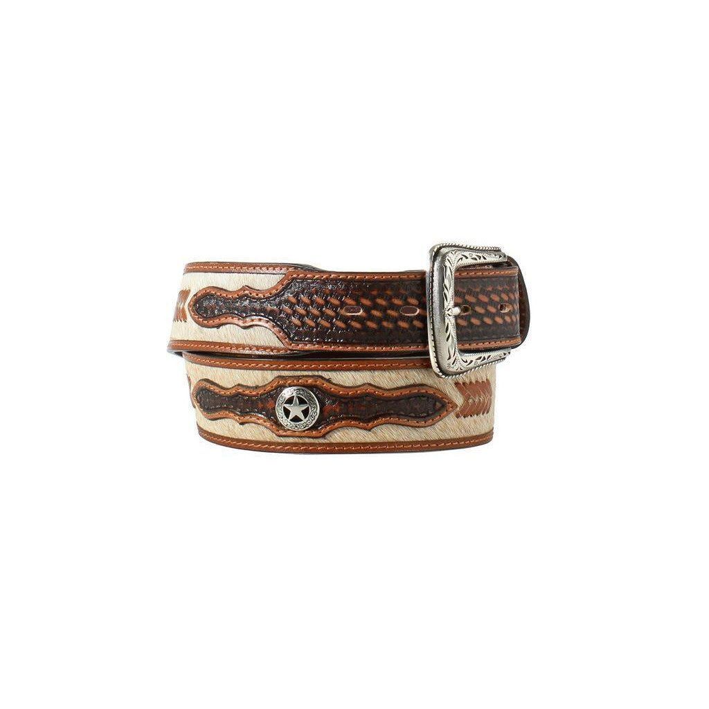 NOCONA CALF HAIR BASKET STAMP TAN BELT
