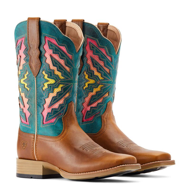 ARIAT WOMEN&#39;S LANEY TOFFEE/TEAL BLUE WESTERN BOOT