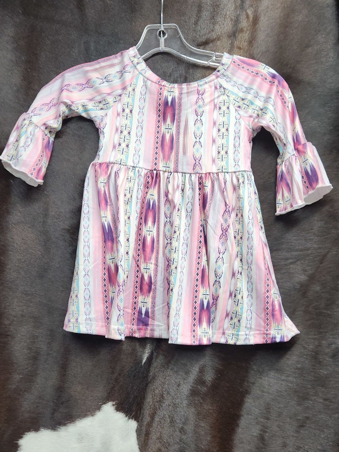 SDRF20 SHEA BABY GIRLS AZTEC PRINT BELL SLEEVE DRESS