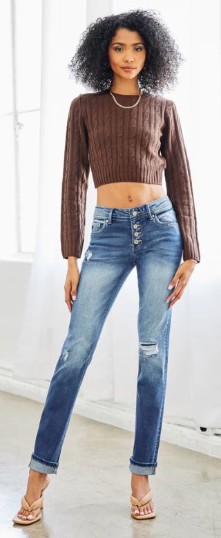 KANCAN ETERNITY MIDRISE SLIM STRAIGHT LEG MEDIUM WASH JEAN