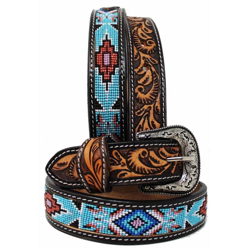 CHALLENGER KIDS FLORAL TURQUOISE BEADED BELT