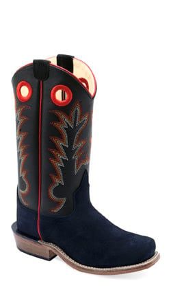 OLD WEST YOUTH BLACK &amp; RED SHAFT W/SQUARE TOE BOOTS