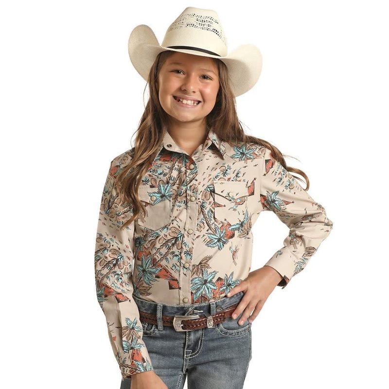 ROCK &amp; ROLL GIRLS CONVERSATIONAL LONG SLEEVE SNAP SHIRT