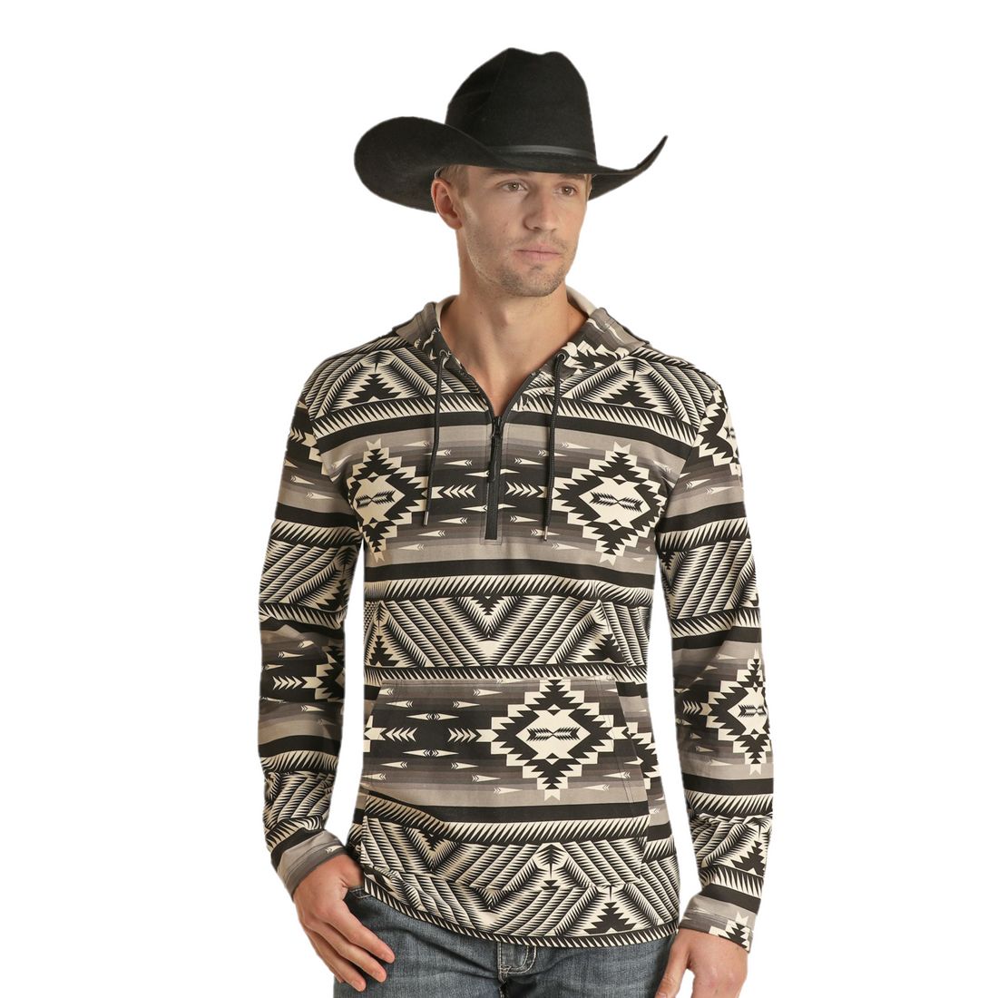 POWDER RIVER MEN&#39;S AZTEC PRINTED PULLOVER HOODIE