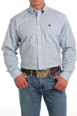 MTW1105563 CINCH MEN&#39;S WHITE/TURQUOISE/RED PLAID BUTTON DOWN SHIRT