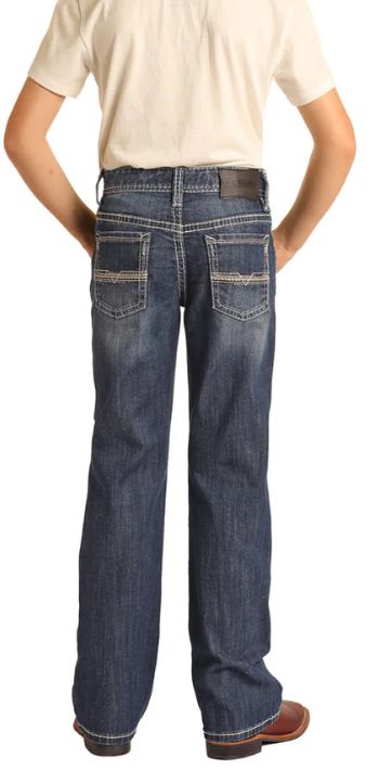 ROCK &amp; ROLL BOYS DARK VINTAGE BOOTCUT JEANS
