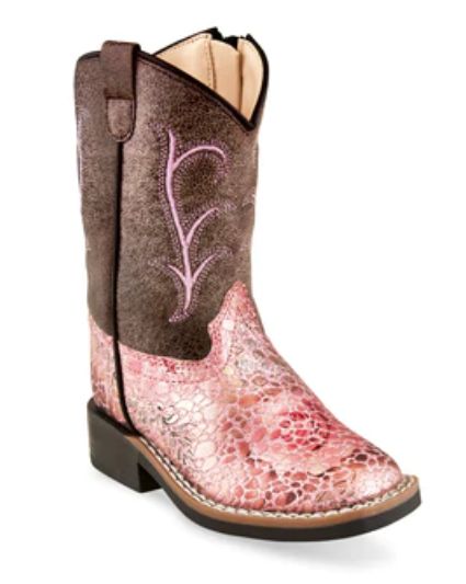 OLD WEST GIRLS PINK SHIMMER CROCODILE PRINT BOOT