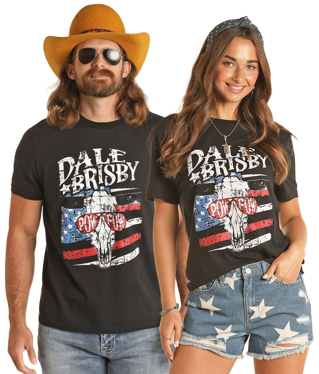 ROCK &amp; ROLL MEN&#39;S DALE BRISBY &quot;POW POW&quot; USA BLACK T-SHIRT