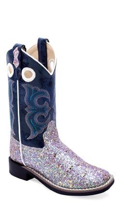 OLD WEST YOUTH NAVY &amp; PURPLE GLITTER SPARKLE BOOTS