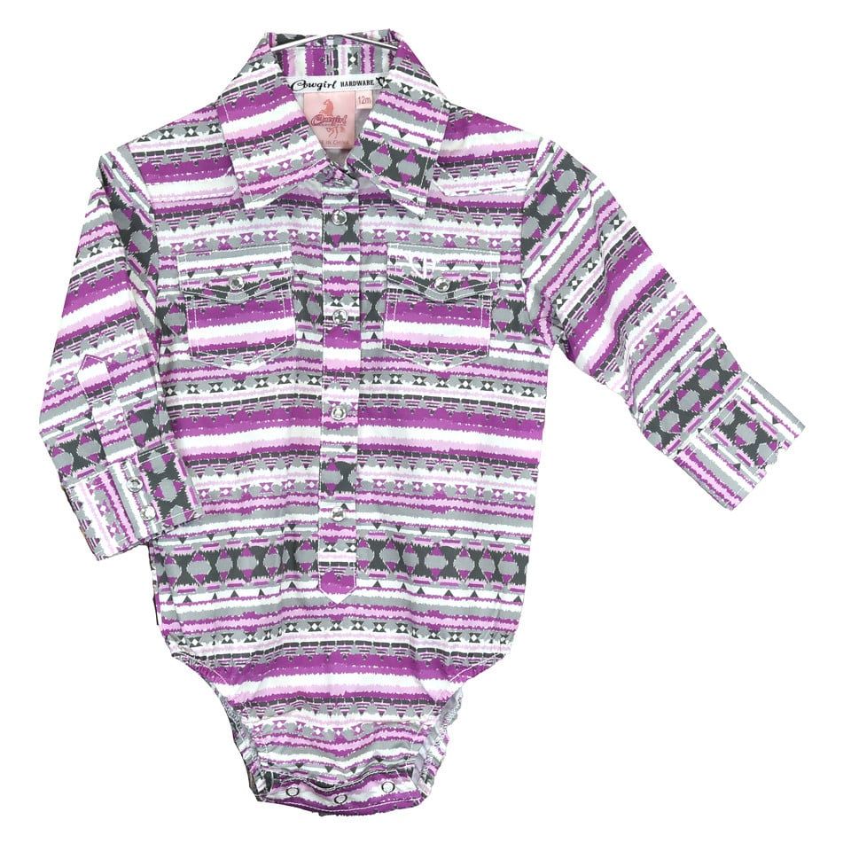 825554R-151 COWGIRL HARDWARE INFANT BERRY/SLATE AZTEC L/S ROMPER