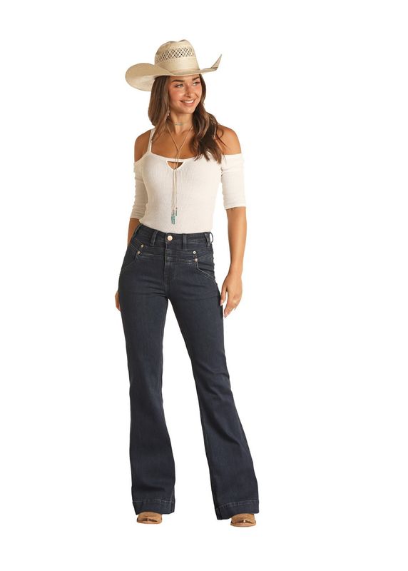 ROCK &amp; ROLL HIGH RISE TROUSER DARK WASH