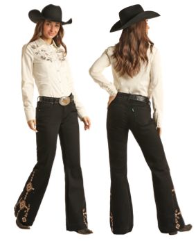 ROCK &amp; ROLL HOOEY AZTEC EMBROIDERED SIDE MID RISE TROUSER