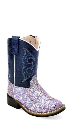 OLD WEST TODDLER NAVY &amp; PURPLE GLITTER SPARKLE BOOTS