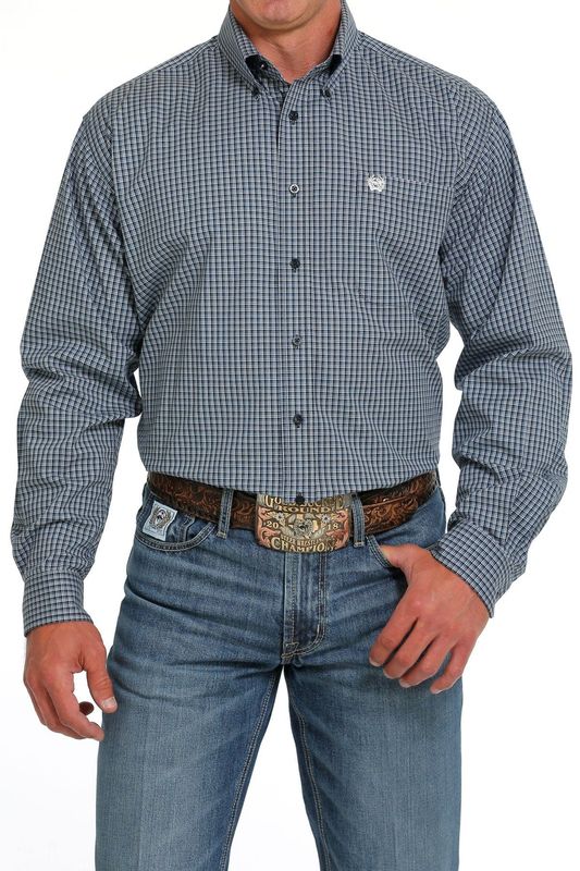 CINCH MEN&#39;S NAVY PLAID BUTTON DOWN SHIRT