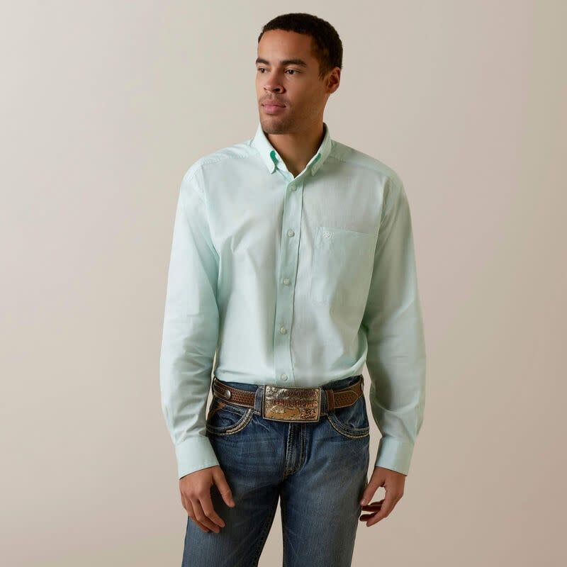 ARIAT MEN&#39;S SOLID CLASSIC MIST GREEN L/S BUTTON DOWN SHIRT