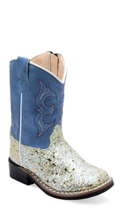OLD WEST TODDLER BLUE &amp; SILVER GLITTER BOOTS