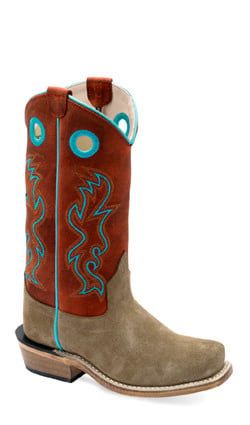 OLD WEST YOUTH RED &amp; TURQUOISE SHAFT W/SQUARE TOE BOOTS