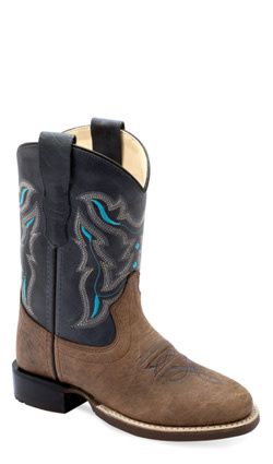 OLD WEST KIDS BLACK &amp; TURQUOISE SHAFT ROUND TOE BOOTS