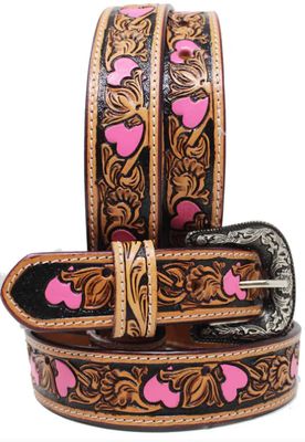 CHALLENGER GIRLS TWO-TONE FLORAL HEARTS TOOLED BELT