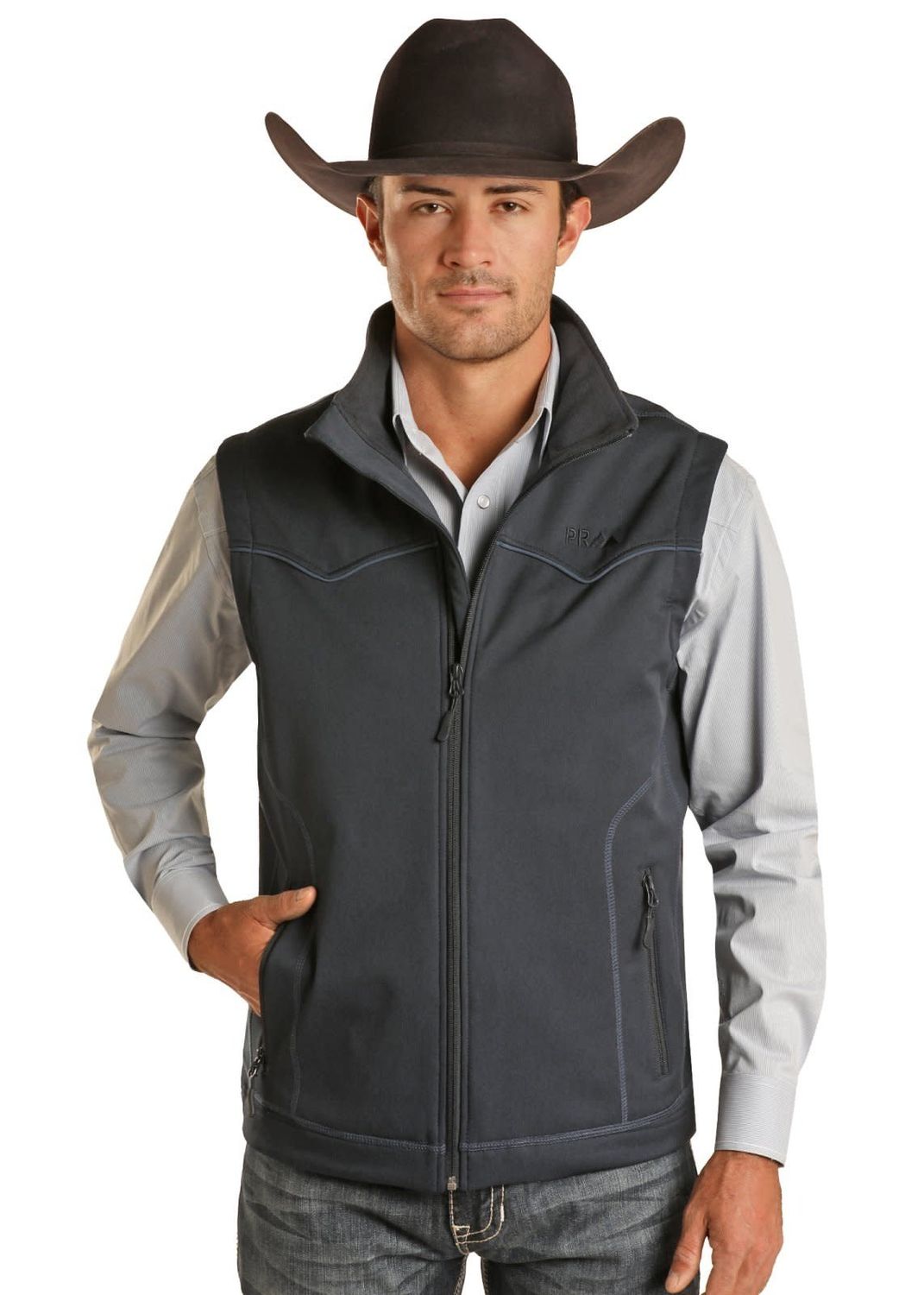 DM98C01830 POWDER RIVER MEN&#39;S RODEO CONCEAL CARRY VEST INDIGO