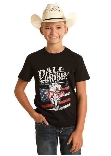 ROCK &amp; ROLL BOY'S DALE BRISBY STEER FLAG BLACK T-SHIRT