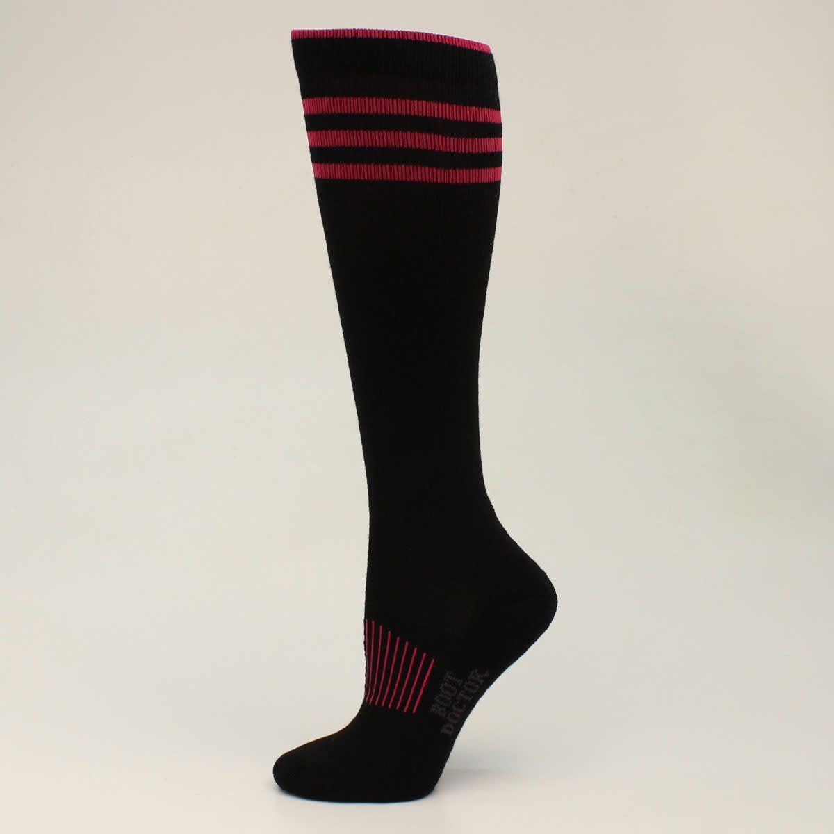 BOOT DOCTOR FULL CUSHION BLACK &amp; PINK TALL SOCKS