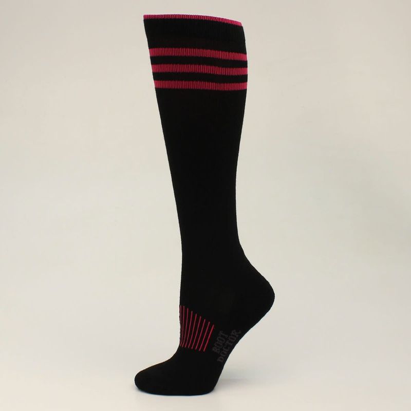 BOOT DOCTOR FULL CUSHION BLACK &amp; PINK TALL SOCKS