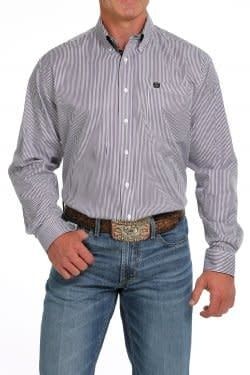 CINCH MEN&#39;S STRIPE TENCEL BUTTON-DOWN SHIRT - WHITE/PURPLE
